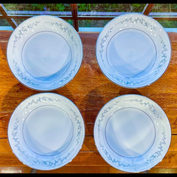 ▪️VTG▪️FORGET-ME-NOT▪️4 Piece 7.5" Blue Gray Floral Platinum Fine China Bowls - Picture 3 of 5